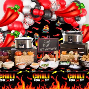 PHOGARY Chili Cook Off Tablecloth for Chili Cookoff Decor, Chili Pepper Tablecloths Disposable, Chili Cookoff Table Cloth Decorations for a Party, BBQ Mexican Chili Cooking Supplies - 51" x 87"(3)