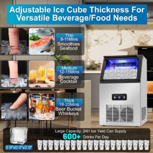 Commercial Ice Maker Machine 130Lbs/24H with 2 Water Inlet Modes, 36Pcs Ice Cubes in 8-15 Mins, Stainless Steel Under Counter/Freestanding Ice Machine with 28Lbs Storage Bin for Home/Shop/Office/Bar