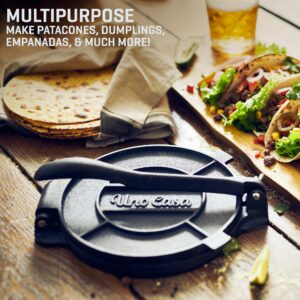 Uno Casa Tortilla Master Kit - Tortilla Press 8 Inch with Comal Pan, 4 Taco Holders and Tortilla Warmer, Unique Gift for Friends or Family, Taco Tuesday Kit