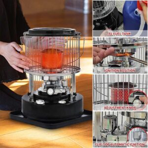 Kerosene Heater 11000 BTU, Kerosene Heaters for Indoor Use, with Auto Tip Over Shut Off, Portable Kerosene Stove, Camp Tent Heater for Cooking, Ice Fishing, Survival Emergency, Black