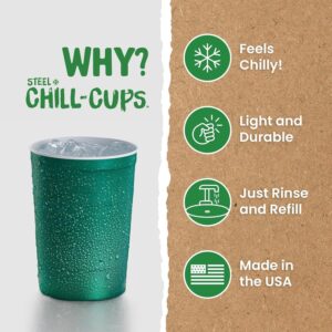 Steel Chill Cups 16 oz. Party Cups, Perfect for Cold Drinks, Sturdy & Durable, Disposable and 100% Recyclable, Made in USA, Green, 12 Count