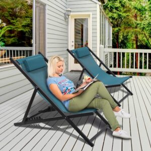 KROFEM Set of 2 Outdoor Patio Sling Chairs, UV Waterproof Fabric, Lightweight Foldable Aluminum Frame, Ideal for Deck, Pool, or Beach, Blue