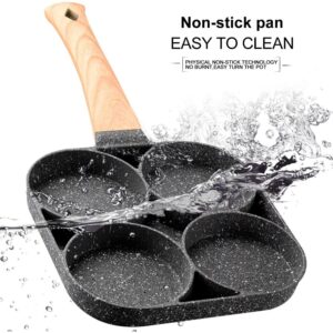 Fry Pan For Egg, Non Stick Ham Pancake Maker, Egg Burger Pan With Wooden Handle, 4 Holes, For Induction Cooker Gas Stove