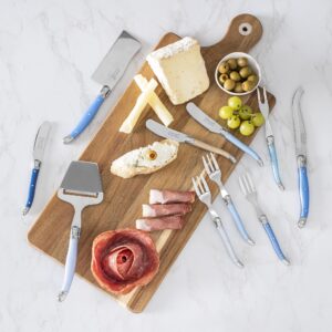 French Home Laguiole 13-Piece Charcuterie Utensil Set – Three-Rivet Shades of Blue Handles with Iconic Bee Emblem, Includes Fork-Tipped Spear, Fork Set, Butter Spreader & More