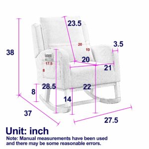 Rocking Chair Nursery with Pillow, Nursery Rocking Chairs in Teddy Fabric with Wingback & Armrest, Built-in 2 Side Pockets, Comfy Nursery Glider Nursing Chair Armchair for Living Room, Bedroom, Grey