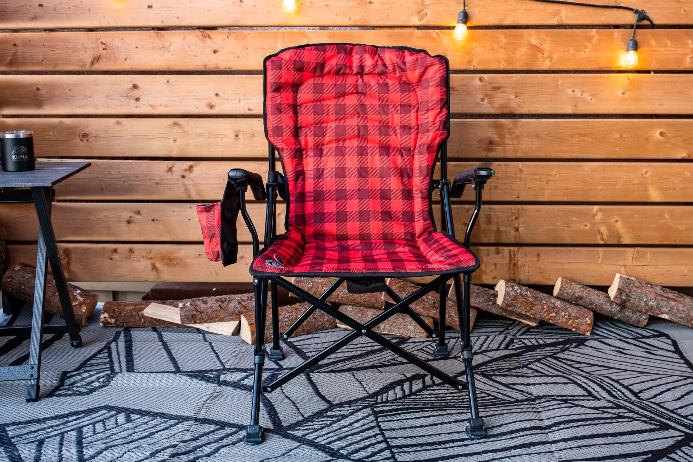 Kuma Outdoor Gear Switchback Heated Chair with Carry Bag, Luxury Heated Outdoor Chair for Camping, Glamping, Sports & Outdoors (Red/Black)