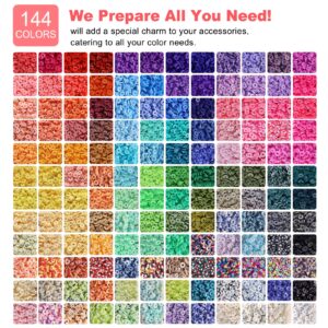 Redtwo 23000 Pcs Clay Beads Bracelet Making Kit 144 Colors 7 Boxes Flat Polymer Heishi Beads Set for Friendship Jewelry Making with Pendant Charms Crafts Gifts for Girls Ages 6-12 Kids Adults