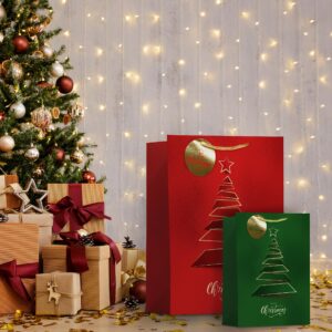 easykart labels 12 Christmas Gift Bags, Red & Green Metallic & Texture Finish with Golden & Spot Gloss Xmas Tree, Assorted Sizes With Handle (4 Extra Large 16", 4 Large 12", 4 Medium 9")