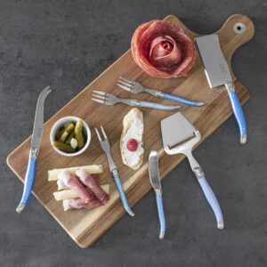 French Home Laguiole 13-Piece Charcuterie Utensil Set – Three-Rivet Shades of Blue Handles with Iconic Bee Emblem, Includes Fork-Tipped Spear, Fork Set, Butter Spreader & More