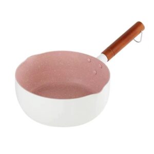 japanese saucepan with wooden handle, yukihira saucepan with pour spout, nonstick milk soup pan, exquisite small induction saucepan, cooking pan for gas, induction, electric stove for(white 18cm)