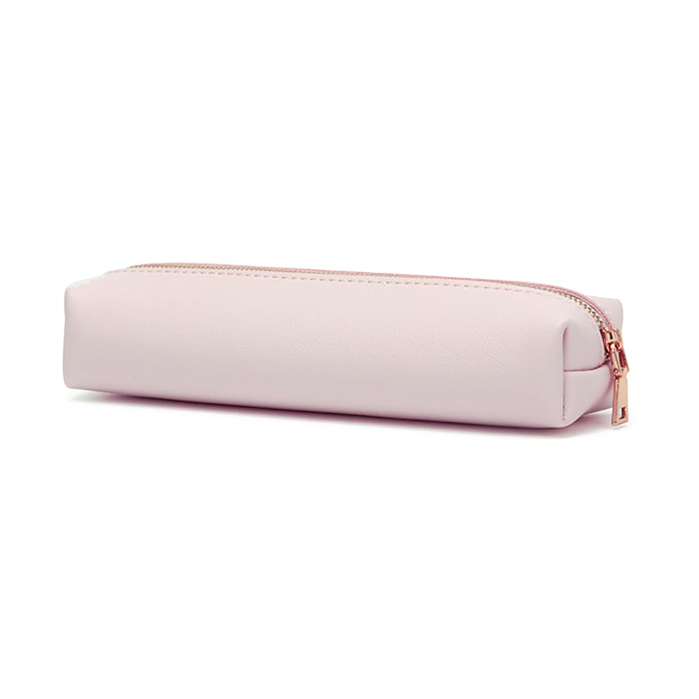 iSuperb PU Pencil Case Leather Pen Bag Slim Pencil Pouch Lovely Stationery Bag Portable Cosmetic Bag Zipper Organizer Bag (Pink)