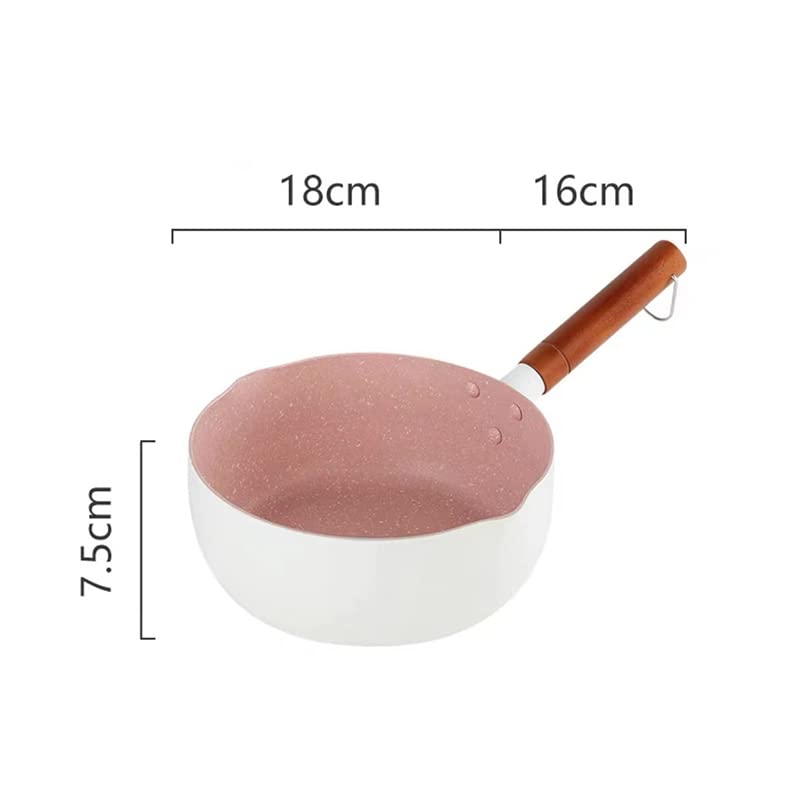 Japanese Saucepan with Wooden Handle, Yukihira Saucepan with Pour Spout, Nonstick Milk Soup Pan, Exquisite Small Induction Saucepan, Cooking Pan for Gas, Induction, Electric Stove for(White 18cm)