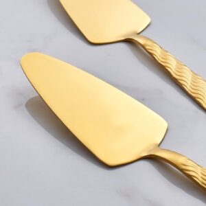 FULLYWARE Gold Cake Server, 9.4-inch Stainless Steel Pie Server Spatula, Pizza Server Set of 3, Dishwasher Safe