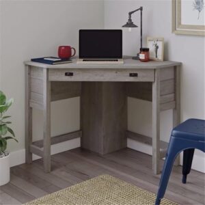 Pemberly Row Coastal Engineered Wood Corner Desk in Mystic Oak