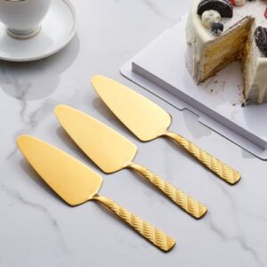 FULLYWARE Gold Cake Server, 9.4-inch Stainless Steel Pie Server Spatula, Pizza Server Set of 3, Dishwasher Safe