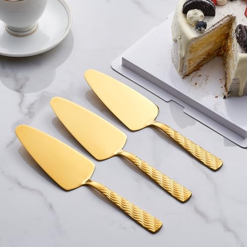 FULLYWARE Gold Cake Server, 9.4-inch Stainless Steel Pie Server Spatula, Pizza Server Set of 3, Dishwasher Safe