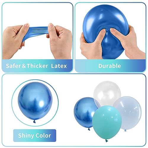 Teal Blue Balloons, 60 PCS Turquoise Blue Balloons with Transparent Balloon Metallic Blue Balloons, Pastel Baby Blue Balloons Pearl Teal Balloons for Ocean Shark Sea Mermaid Theme Party Decorations