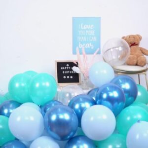 Teal Blue Balloons, 60 PCS Turquoise Blue Balloons with Transparent Balloon Metallic Blue Balloons, Pastel Baby Blue Balloons Pearl Teal Balloons for Ocean Shark Sea Mermaid Theme Party Decorations