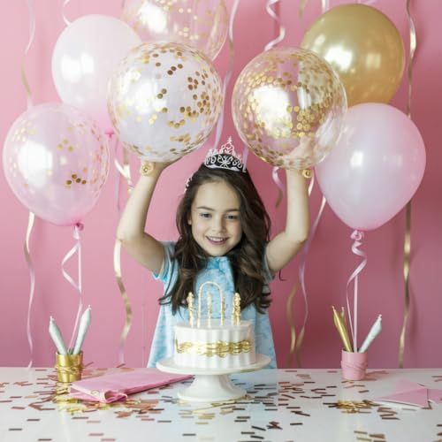 FunHot Pink and Gold Balloons, 60Pcs Retro Pink White Balloons, 12 Inch Metallic Gold Confetti Balloons Helium Light Pink Latex Party Balloons for Girls Baby Shower Birthday Princess Party Decorations