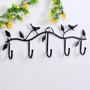 Bylesary Retro Iron Hook Rustic Metal Wall Hooks Leaf Bird Shape Decor Hook, 5 Hook Storage Rack Hooks Behind Door, Multi-Purpose Wall Organizer Hook Behind-Door Key Cloth Hanger Hook