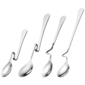 4pcs Hanging Coffee Spoons, Bending Handle Jam Spoons Stainless Steel Honey Spoons Dessert Spoons for Tea Coffee Dessert, 4 Size