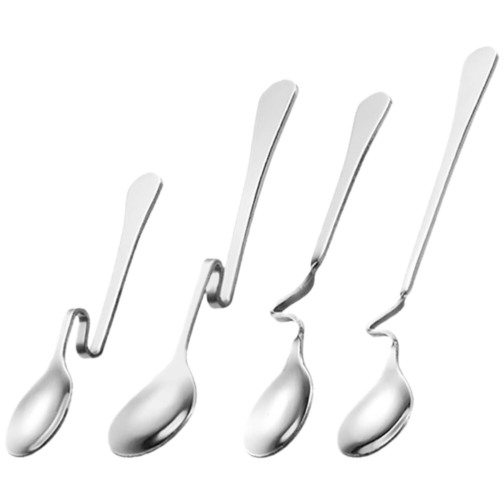 4pcs Hanging Coffee Spoons, Bending Handle Jam Spoons Stainless Steel Honey Spoons Dessert Spoons for Tea Coffee Dessert, 4 Size