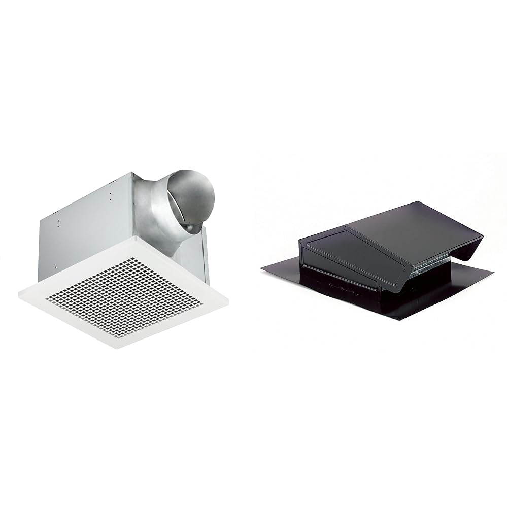 Delta Breez PRO300 Pro Series 300 CFM Exhaust Bath Fan Energy Star & Broan-NuTone 634M Steel Roof Cap for 6" Round Duct, For Range Hoods, LoSone Fans, and Bath Ventilation Fans, Black