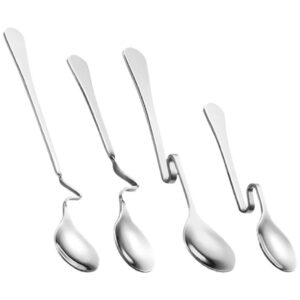 4pcs hanging coffee spoons, bending handle jam spoons stainless steel honey spoons dessert spoons for tea coffee dessert, 4 size