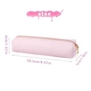 iSuperb PU Pencil Case Leather Pen Bag Slim Pencil Pouch Lovely Stationery Bag Portable Cosmetic Bag Zipper Organizer Bag (Pink)