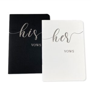 hanvows vow books his and hers,wedding vow books with silver foil lettering,5.9"x3.9" black and white book bride and groom booklet notebook for wedding ceremony,engagement wedding essentials gift