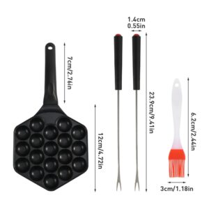 Takoyaki Grill Pan 18 Holes Takoyaki Maker Baking Pan,With Silicone Oil Brush,2pcs Barbecue Forks,1.5" Half Sphere Japanese Takoyaki Pan,for Making Takoyaki & Round Pancakes