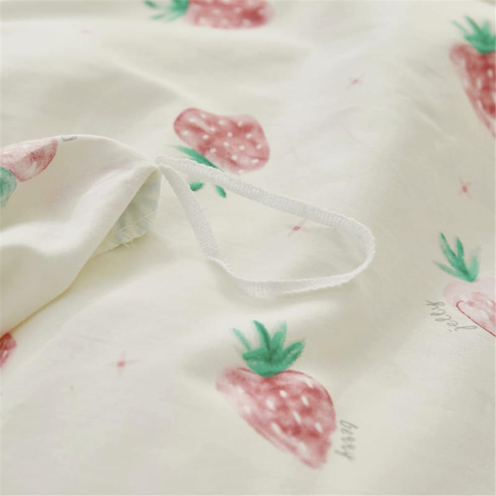 DREAMINGO Cute Strawberry Duvet Cover Full Cotton Girls Strawberry Bedding Set Kawaii Room Decor Lightweight Cute Bedding Comforter Cover with Zipper Ties Kids Teens Cute Aesthetic Bed Set Full