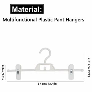 Plastic Pants Hangers, 10 Pack Pant Hangers with Clips, Clothes Hangers with 360°Rotating & Adjustable Clips, Skirt Hangers Space Saving for Kids, Adults and Girls (White)