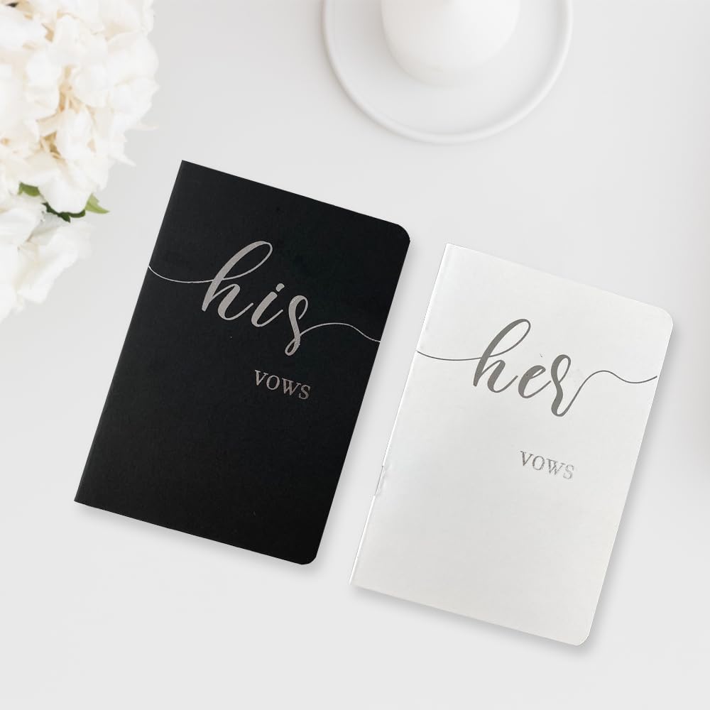 HANVOWS Vow Books His and Hers,Wedding Vow Books with Silver Foil Lettering,5.9"x3.9" Black and White Book Bride and Groom Booklet Notebook for Wedding Ceremony,Engagement Wedding Essentials Gift