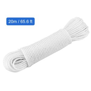 Clotheslines, 65.6 Ft Clothesline Long Clothes Line, Nylon Clothesline Rope Laundry Line Rope Craft Drying Rope for Camping Travel Home Use DIY Rope Laundry Line Dryer Rope (White)