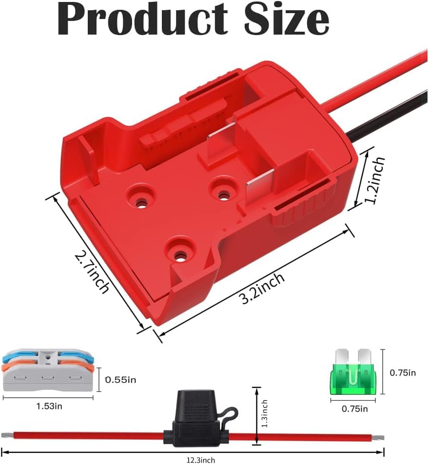 Power Wheel Adapter Set for Milwaukee 18V Battery with 14AWG Wire for Robotics, Work Lights, RC Trucks, and RC Toys