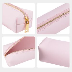 iSuperb PU Pencil Case Leather Pen Bag Slim Pencil Pouch Lovely Stationery Bag Portable Cosmetic Bag Zipper Organizer Bag (Pink)