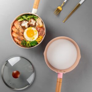 Japanese Saucepan with Wooden Handle, Yukihira Saucepan with Pour Spout, Nonstick Milk Soup Pan, Exquisite Small Induction Saucepan, Cooking Pan for Gas, Induction, Electric Stove for(White 18cm)