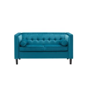 WILLOVE 58" Mid-Century Modern Velvet Sofa, 2 Seater Couch with Comfy Deep Seats, Small Loveseat Couch for Living Room Furniture with Two Throw Pillows, Easy to Install (Teal)