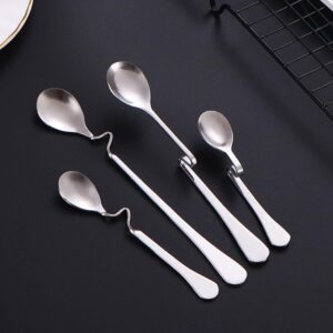 4pcs Hanging Coffee Spoons, Bending Handle Jam Spoons Stainless Steel Honey Spoons Dessert Spoons for Tea Coffee Dessert, 4 Size