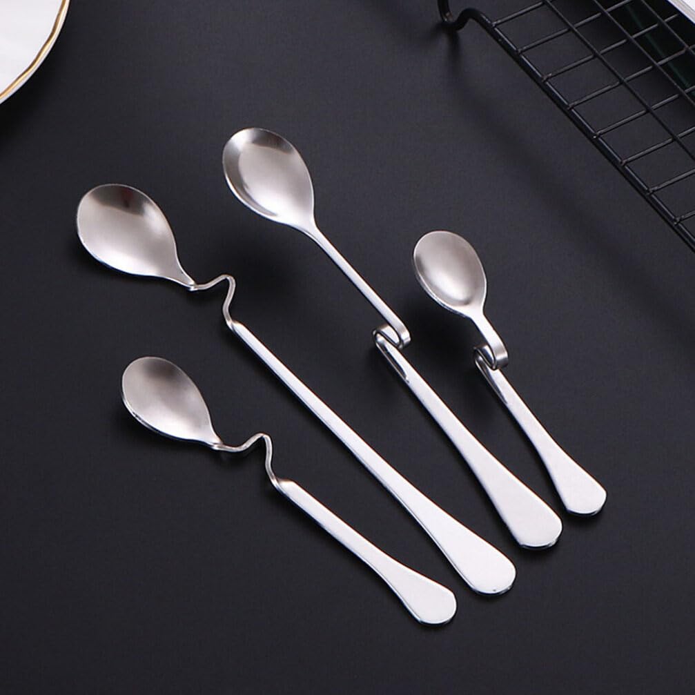 4pcs Hanging Coffee Spoons, Bending Handle Jam Spoons Stainless Steel Honey Spoons Dessert Spoons for Tea Coffee Dessert, 4 Size