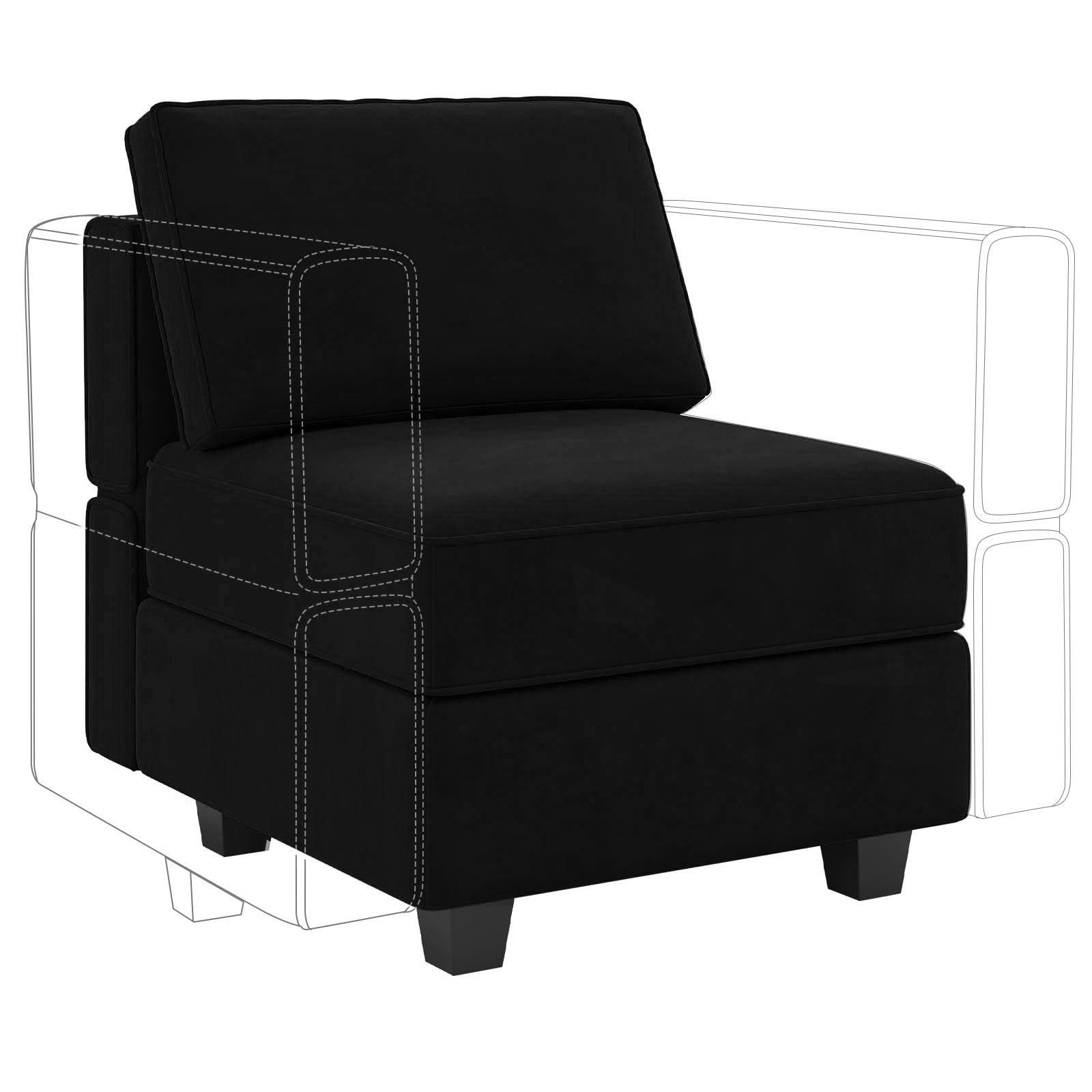 Belffin Modular Sofa Middle Module with Storage Accent Armless Chair for Modular Sectional Sofa Couch Velvet Black