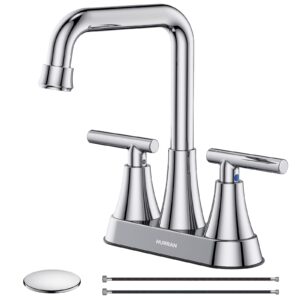 bathroom sink faucet, hurran 4 inch chrome bathroom faucets for sink 3 hole with pop-up drain and supply lines, stainless steel 2-handle centerset faucet for bathroom sink vanity rv restroom