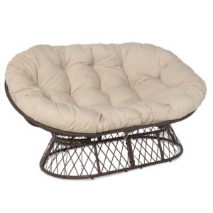 milliard double papasan chair loveseat with beige cushion and brown frame for indoor and outdoor use