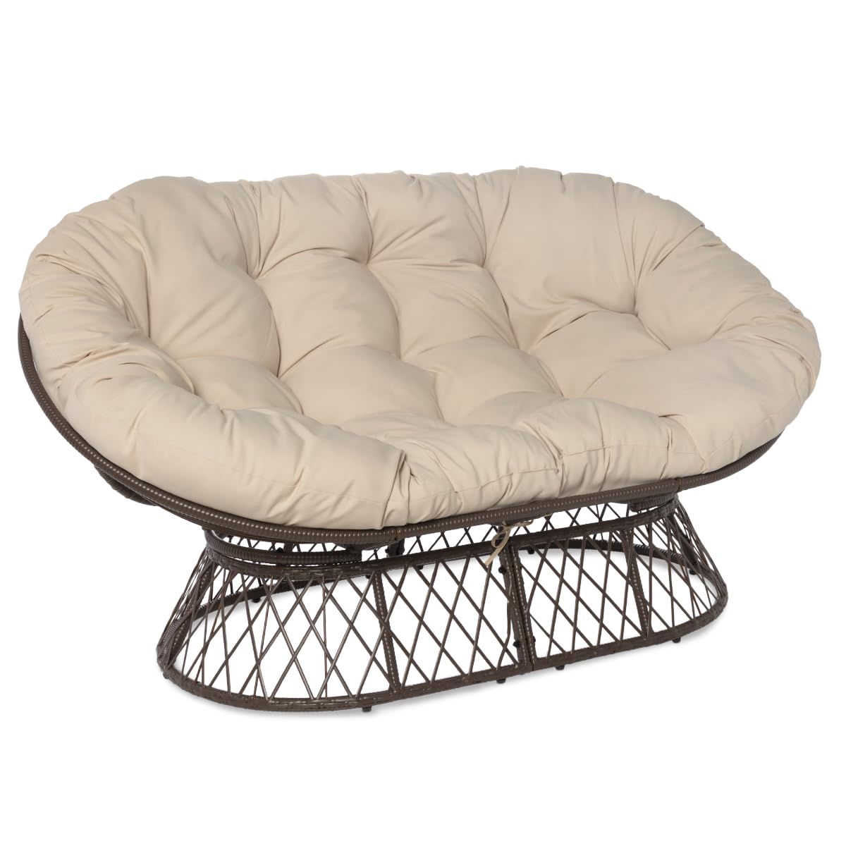 Milliard Double Papasan Chair Loveseat with Beige Cushion and Brown Frame for Indoor and Outdoor Use