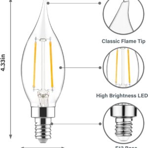 Sigalux E12 LED Bulb Candelabra Base 60 watt LED Chandelier Light Bulbs Dimmable, Flame Tip Candelabra LED Bulbs, 4.5W, 500LM 5000K Daylight, CA10 Candle Light Bulbs, 12 Packs