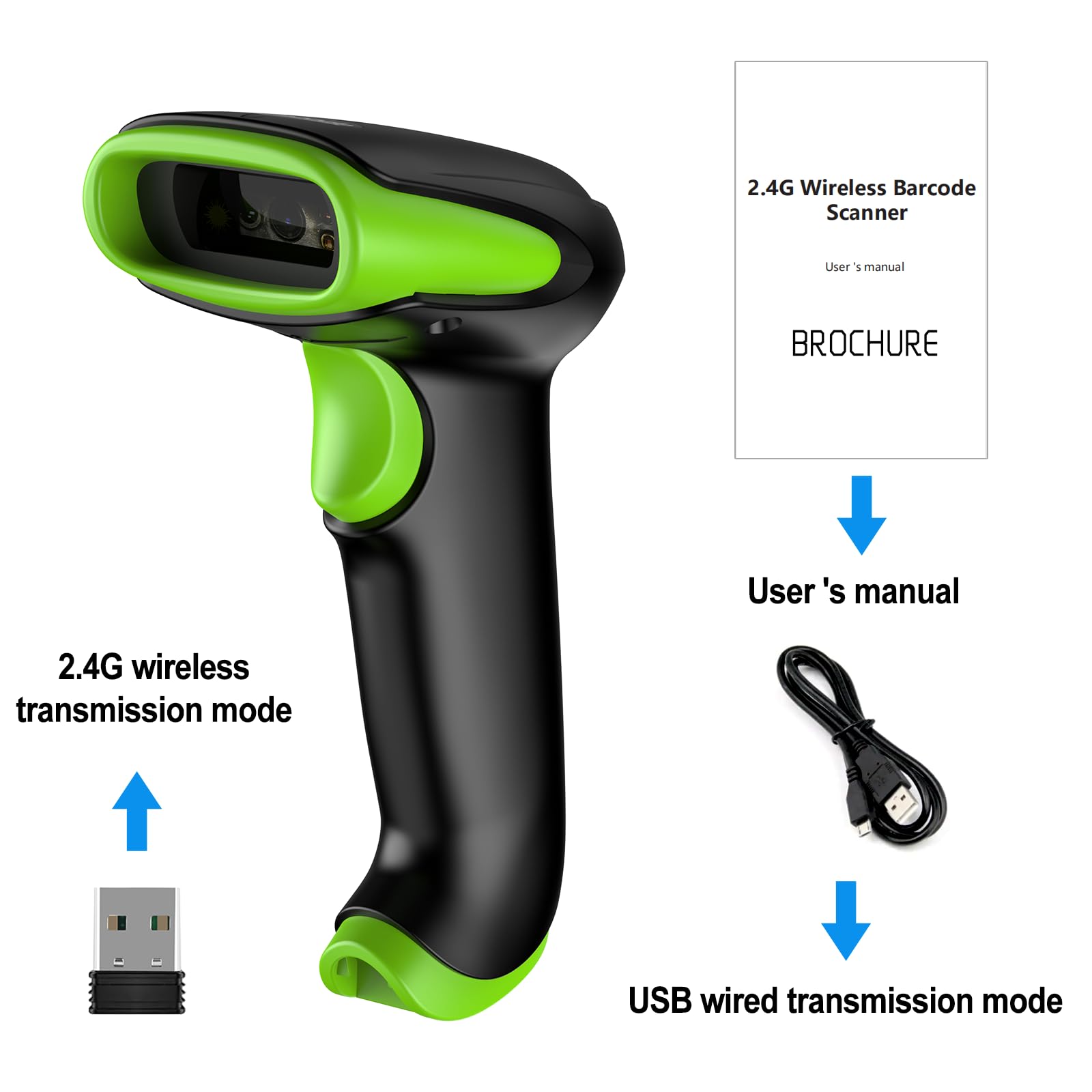 Symcode Wireless Bluetooth Barcode Scanner,Bluetooth & USB Wired & 2.4G Wireless Connection Ergonomics Handheld Barcode Scanner Reader, 2D 1D QR Code Automatic Fast Precise scanning Scanner