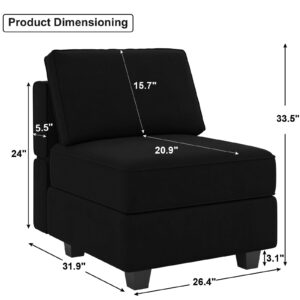 Belffin Modular Sofa Middle Module with Storage Accent Armless Chair for Modular Sectional Sofa Couch Velvet Black