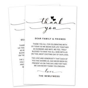 50 thank you placecards for wedding, wedding thank you place setting cards for table reception, dinner plates, wedding reception thank you cards, heart script,4 x 6 inch.