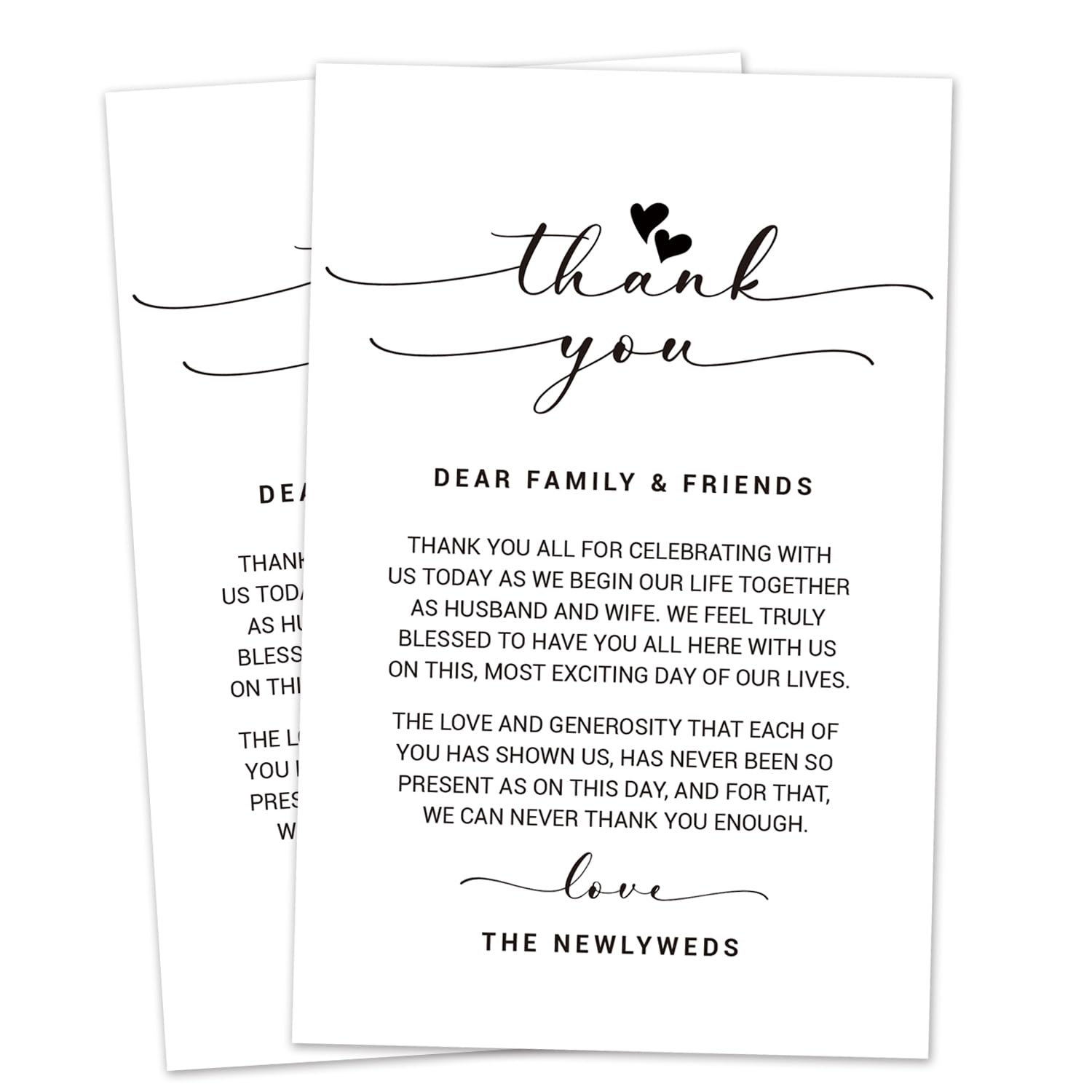 50 Thank You Placecards for Wedding, Wedding Thank You Place Setting Cards for Table Reception, Dinner Plates, Wedding Reception Thank You Cards, Heart Script,4 x 6 inch.